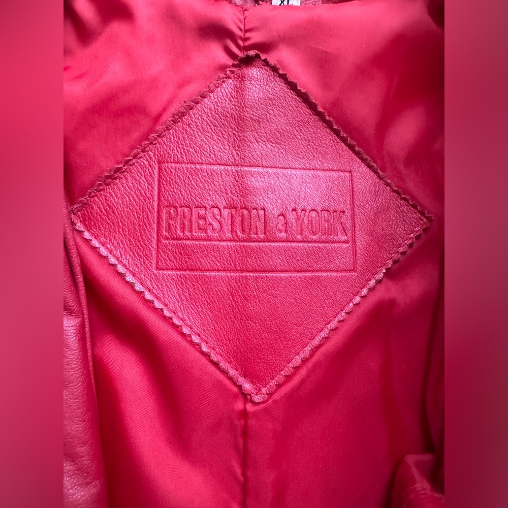 Y2K Preston & York Geniune  leather  full length Chrismats Red  jacket XL - Picture 5 of 14